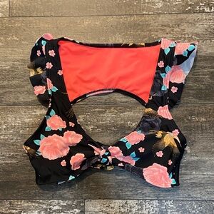 Time and Tru Black Floral Swim Top